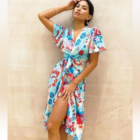 Never Fully Dressed Lucky Angel Zsa Zsa Contrast Wrap Midi Dress UK 14 - Picture 4 of 5